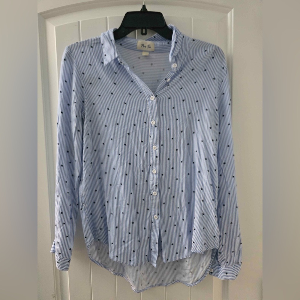 Per Se Blue and White Striped Shirt